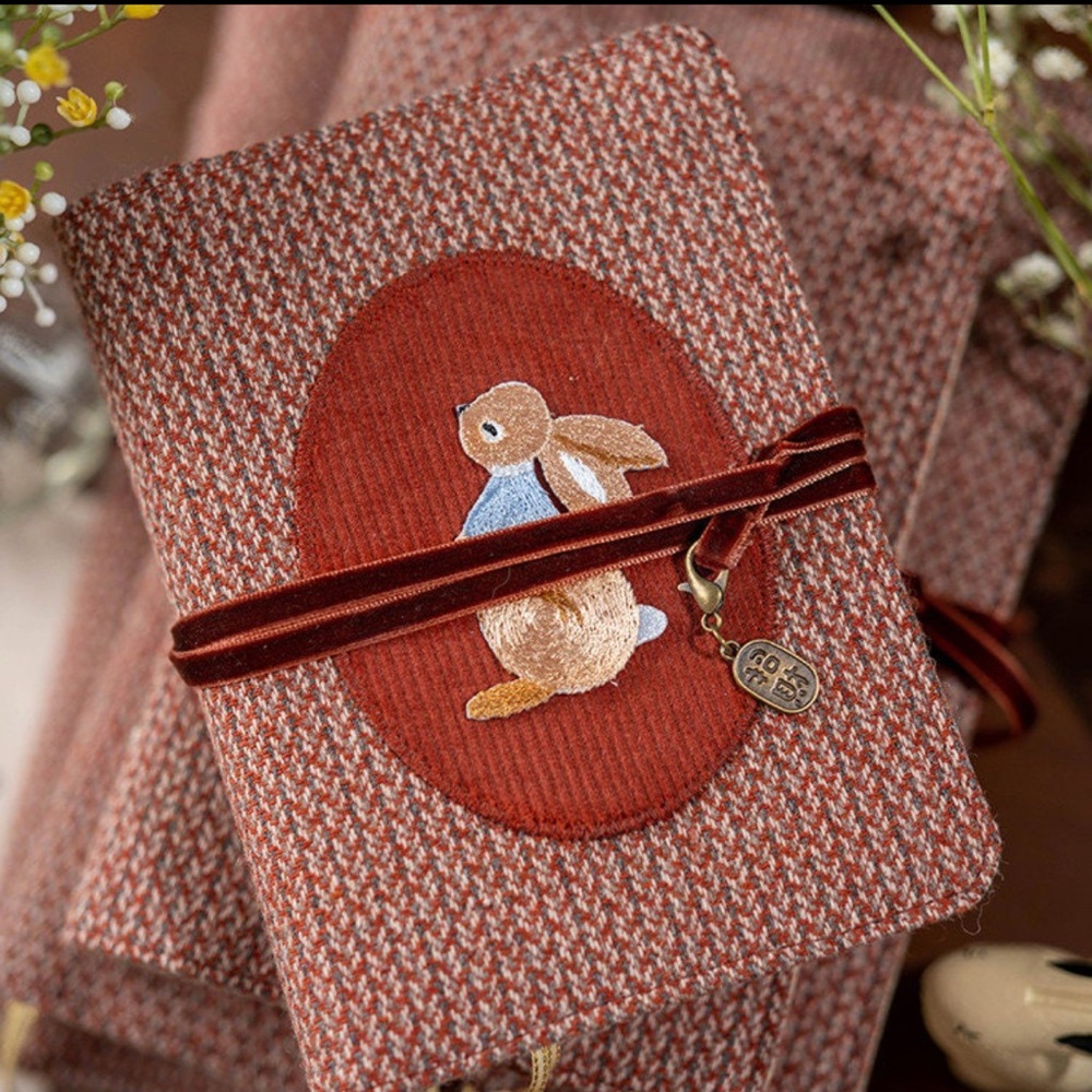 A6 Embroidered Bunny Notebook - Red